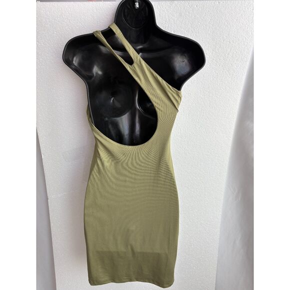 STNDRD Olive Green Asymmetrical Bodycon Dress Size M Cutout Sexy Date Going Out - Picture 5 of 10